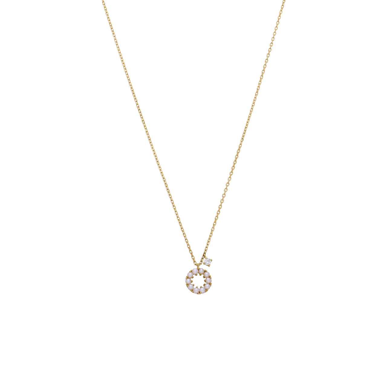 14 karaat gouden ketting met zirkonia en zoetwaterparel