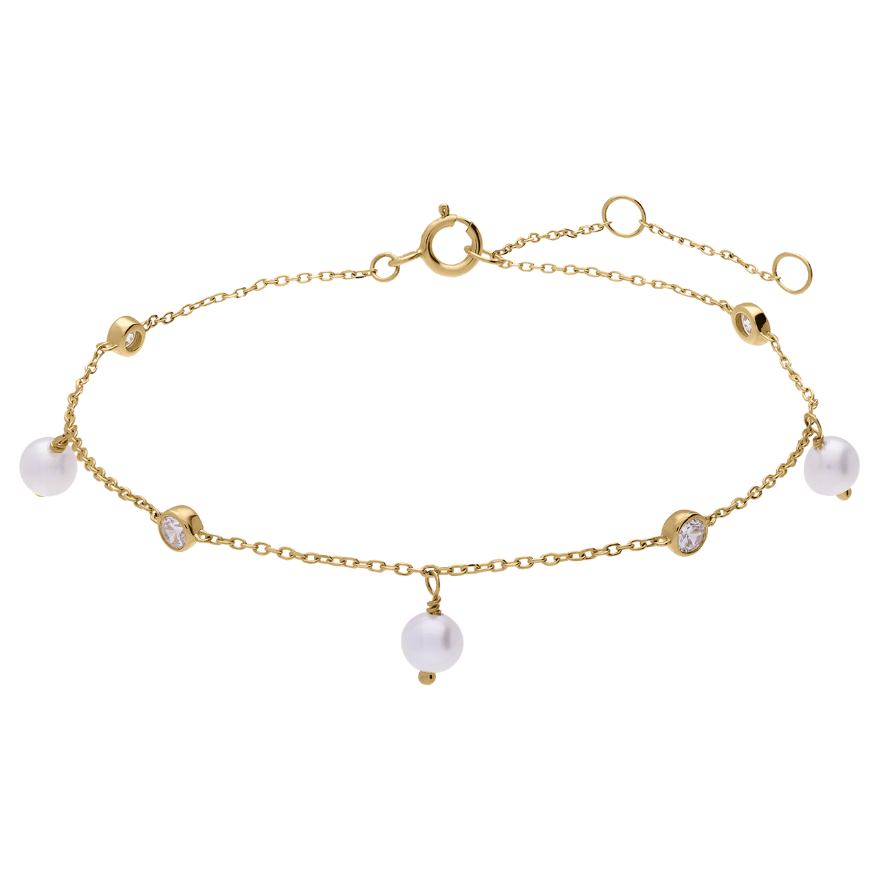 14 karaat gouden armband met zirkonia en zoetwaterparel