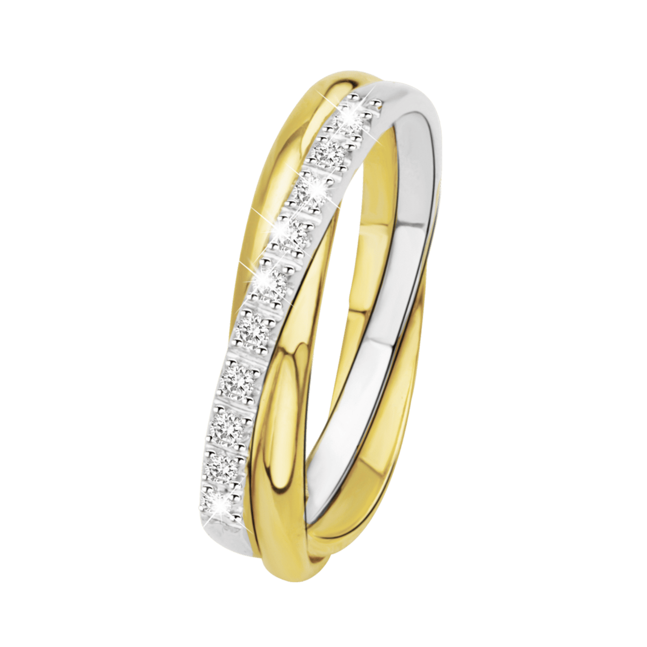 14 Karaat bicolor gouden ring met diamant 0.05ct