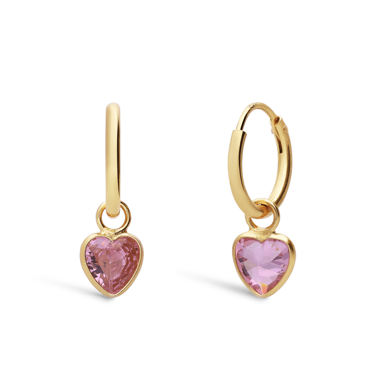 Zilveren goldplated kinderoorringen hart met zirkonia