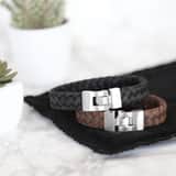 Armbanduhr aus Edelstahl für Herren, geflochtenes Leder, dunkelbraun