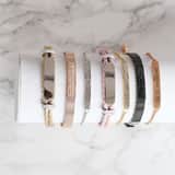 Edelstahl-Plattenarmband mit Leder und hellrosafarbenem Kristall