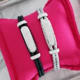 Plattenarmband für Kinder aus Edelstahl und Leder, silber mit Kristall