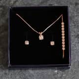 Schmuckset, 925 Silber, rotvergoldet, Kristall, weiß