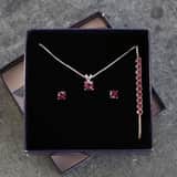 Zilveren set kristal ruby