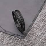 Herrenarmband, Edelstahl, geschwärzt, geflochtenes Leder