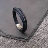 Herrenarmband, Edelstahl, geflochtenes Leder, dunkelblau