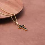 Gerecycled stainless steel goldplated herenketting met hanger kruis