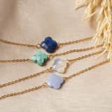 Stainless steel goldplated fantasiearmband met hanger bloem met lapis lazuli voor dames