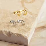 Myla gerecycled stainless steel goldplated dubbele oorbellen voor dames