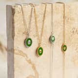Stainless steel ketting met groene ovale munt