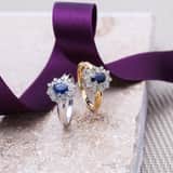 14K witgouden ring 10 diamanten 0,05ct en saffier