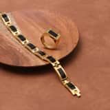 Herrenarmband, Edelstahl, vergoldet, Kettenglieder, schwarze Zierelemente