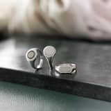 Ring, recyceltes Silber, Hundemarke, mit Zirkonia
