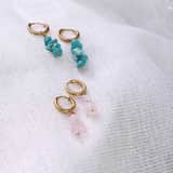 Stainless steel goldplated oorringen met hanger turquoise voor dames