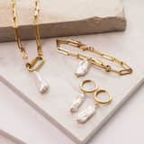 Halskette, Edelstahl, vergoldet (750 Gold), Perle