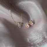 Disney Minnie Ohrringe, 375 Gold, Kristall in Rosa