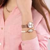 Edelstahlarmband Leder weiß/rosa mit Kristall
