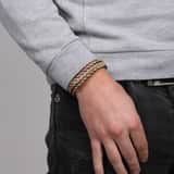 Stainless steel herenarmband gevlochten leer beige