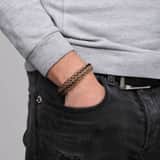 Edelstahl Männer Armband geflochtenem Leder taupe