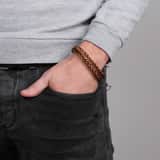 Edelstahl-Herrenarmband mit geflochtenem Leder in Hellbraun