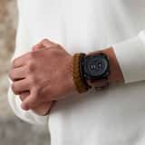 Stalen herenarmband gevlochten leer licht bruin