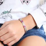 Gerecycled stainless steel kinderarmband hart met fuchsia kristal