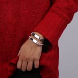 Edelstahl-Plattenarmband mit Leder und hellrosafarbenem Kristall