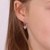 Zilveren kinderoorbellen hart light rose kristal