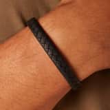 Herrenarmband, Edelstahl, geflochtenes Leder, schwarz