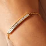 Plattenarmband, Edelstahl, vergoldet, weißer Kristall