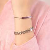 Gerecycled stainless steel plaatarmband amethyst kristal