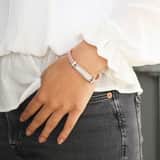 Gerecycled stainless steel plaatarmband leer licht roze met kristal