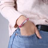 Gerecycled stainless steel plaatarmband leer roze met kristal
