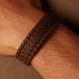 Stalen herenarmband donker bruin leer