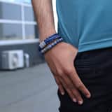 Stainless steel set met licht blauw leer&dumortierite