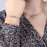 Edelstahlset, Gold, offener Steg mit Kristall