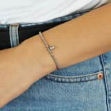 Armband aus Edelstahl, Kugelkette/Herz, schwarzer Kristall
