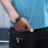 Gerecycled stalen armband zwart leer 2rijen gevlochten