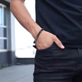 Gerecycled stainless steel armband black agate natuursteen zirkonia