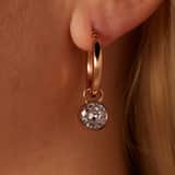Stainless steel roséplated oorringen met hanger met  zirkonia voor dames