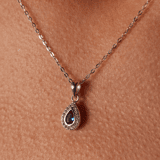 Kette und Anhänger aus 925 Silber, Tropfen, blauer Zirkonia