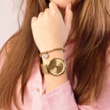 Stainless steel goldplated cadeauset met horloge met kristal voor dames