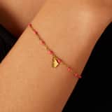 Stainless steel armband gold graveer hart fuchsia emaille