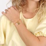 Zilveren goldplated bedelarmband hart met geboortesteen en graveerplaat voor dames