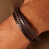 Herrenarmband, Edelstahl, geflochtenes Leder, braun