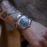 Gerecycled stainless steel plaatarmband mat met gourmetschakel
