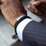 Herrenarmband, Edelstahl, rund, Leder, schwarz, 6 mm