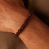 Stalen herenarmband rond leer donker bruin 6mm