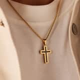Gerecycled stainless steel goldplated herenketting met hanger kruis